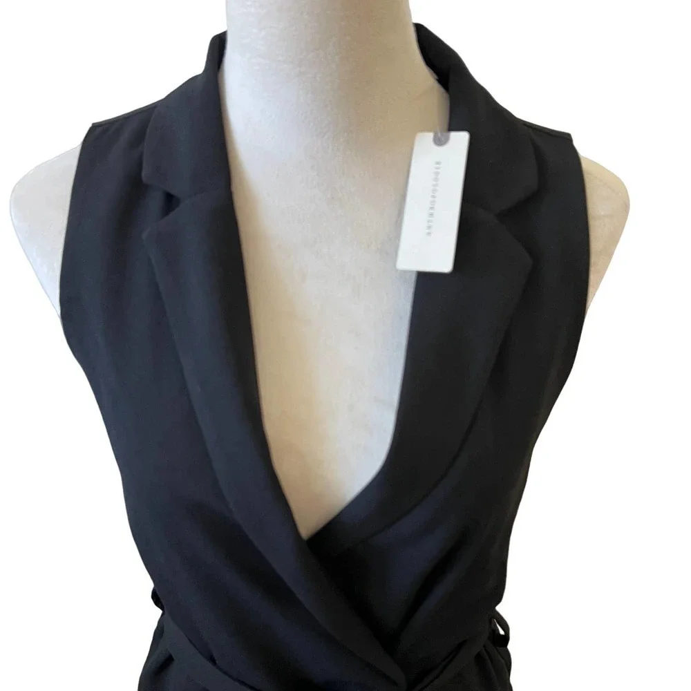 Anthropologie Black NWT Wrap Dress with Sash and Sleeveless Turkey Polyester XXS - Picture 6 of 8